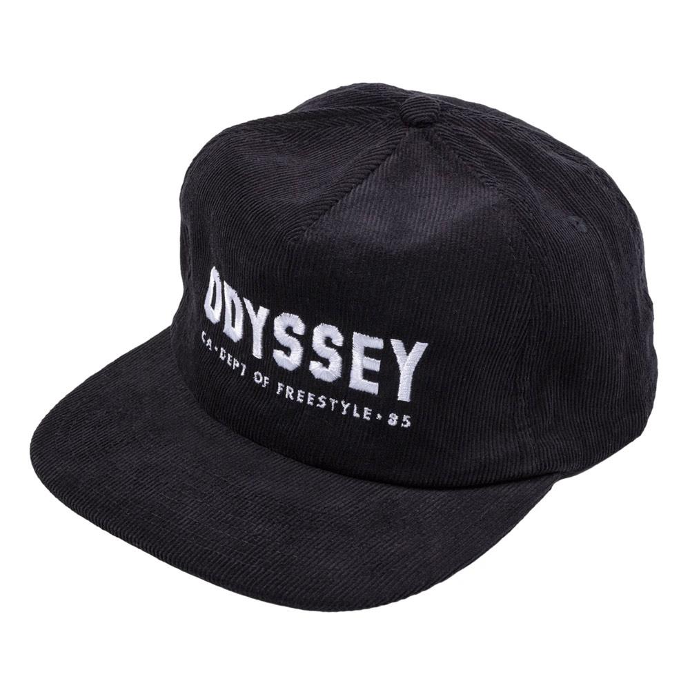 Odyssey Campus 5 Panel Corduroy Snapback Cap - Black with White Stitch