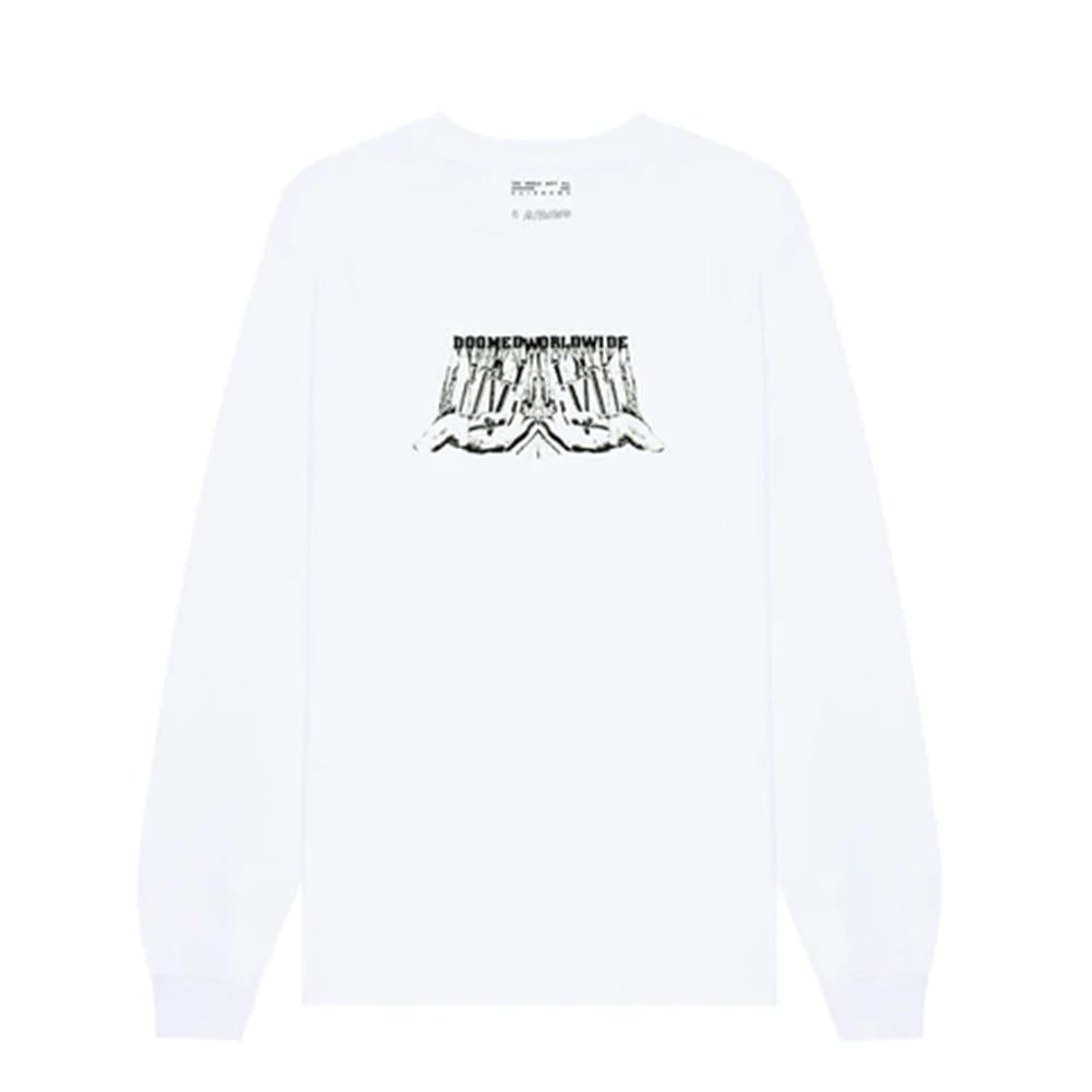 Doomed Nägel Langarm T -Shirt - Weiß